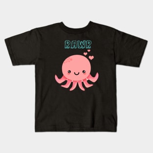 Cute Kawaii Baby Octopus Rawr - Pink Kids T-Shirt